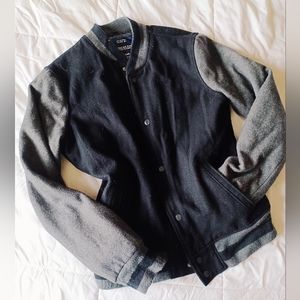 Men's American Eagle Varsity Baseball Lettermen Jacket Suede Wool Black Grey